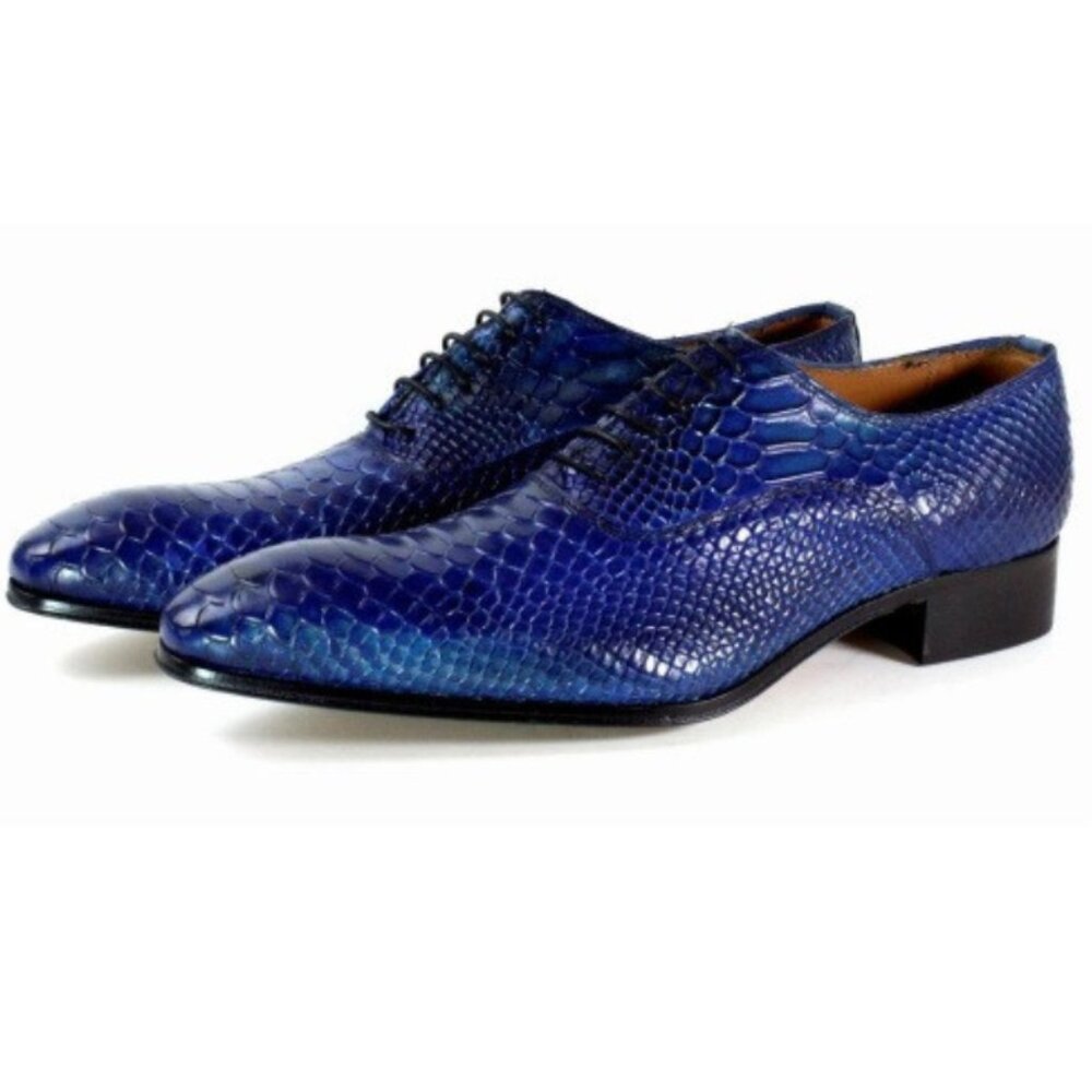 George Blue Oxford Crocodile Printed Calfskin